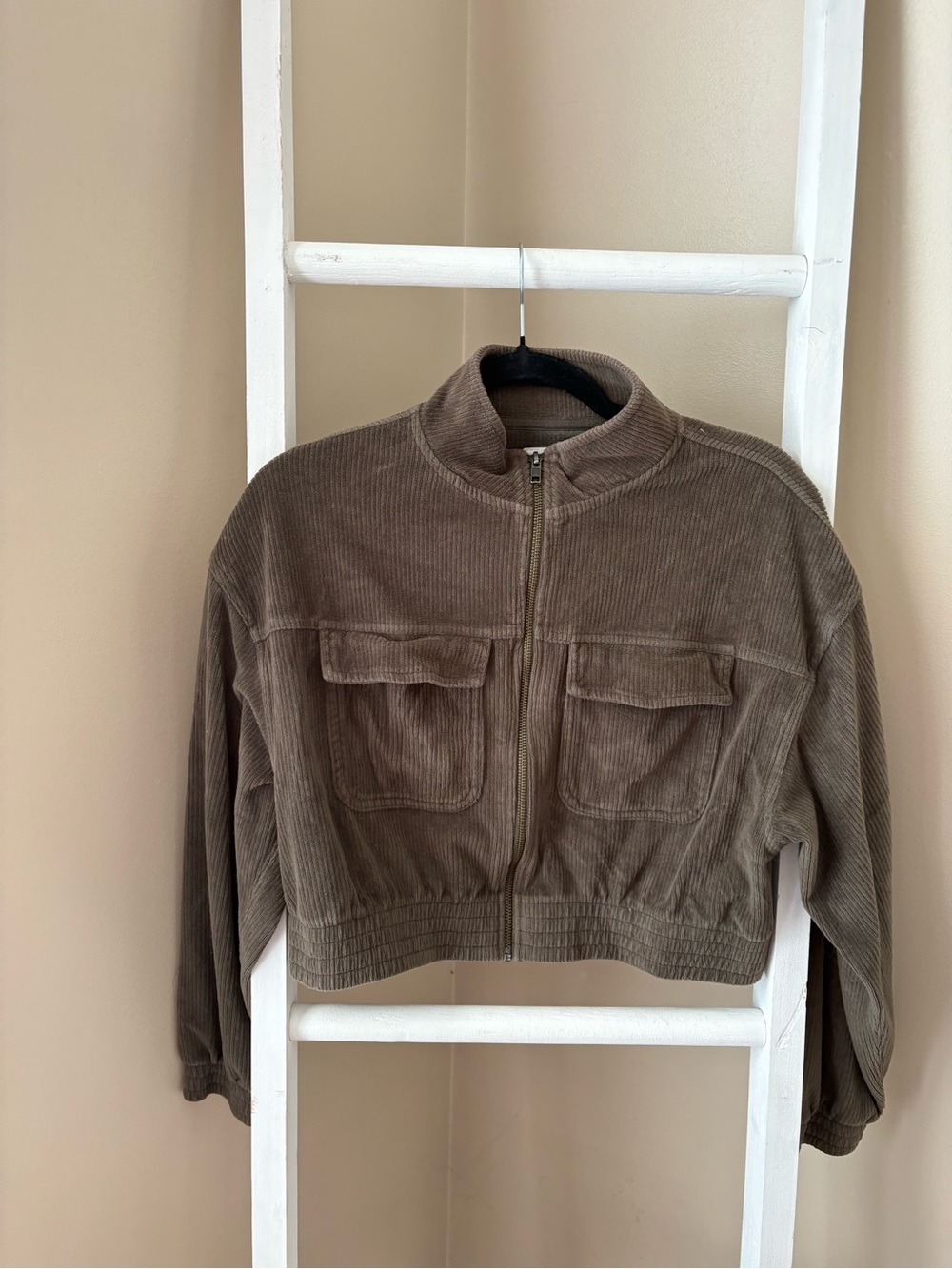 aerie Cropped Corduroy Utility Jacket in olive